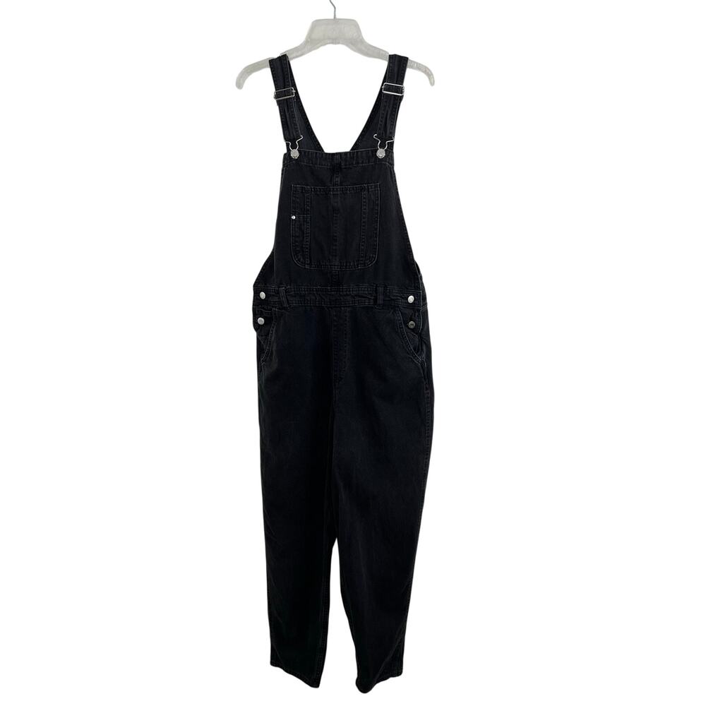 H&M Overalls Black &Denim L Women Buttons Pockets Loose Baggy Grunge Cottage